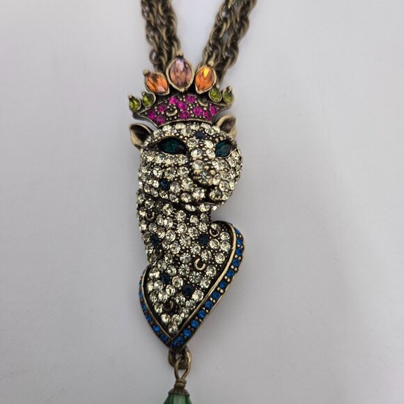 Princess Amanda Borghese Leopard with Crown Rhinestone Necklace Double Chain - Picture 3 of 9